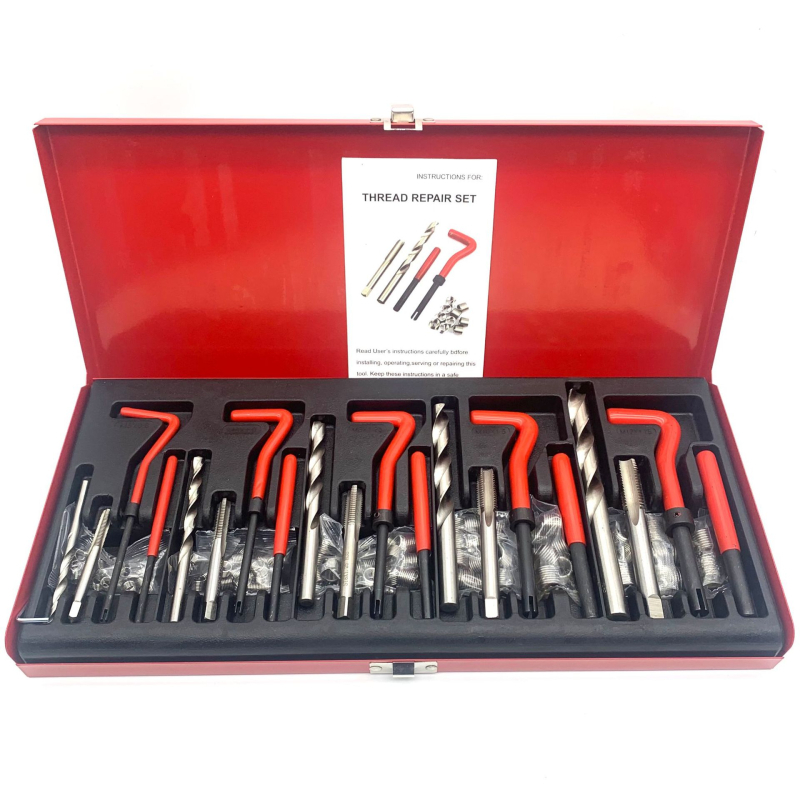 131 részes menetjavító készlet, ötvözött acélból, Jin Roda, otthoni használatra