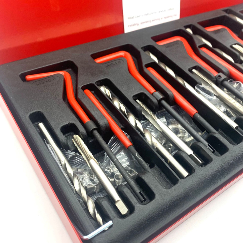 131 részes menetjavító készlet, ötvözött acélból, Jin Roda, otthoni használatra