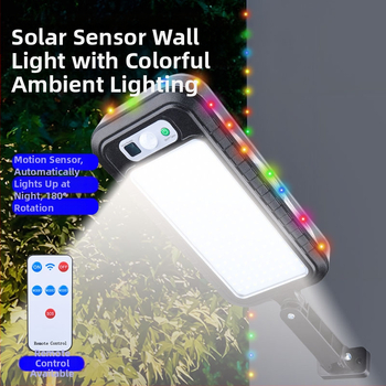 LED solárne nástenné svietidlo s pohybovým snímačom – vonkajšie IP65 záhradné svietidlo, 20W, 3.7V, životnosť 20000 h, prevádzka 6–12 h