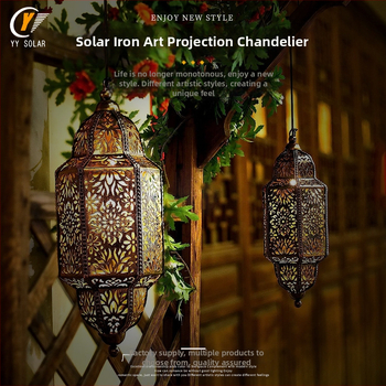 Solárny železný vonkajší visiaci projekčný luster – LED, 6–12 h prevádzky, 0–2W, 1.2V indukčný vypínač