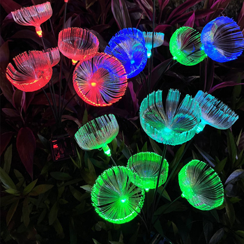 Napelemes gyeplámpa gradientes optikai rostos medúza effektussal, földre szerelhető tartóval, IP65, 0,05W, 12–16 órás üzemidő, CE tanúsítvány, testreszabás elérhető