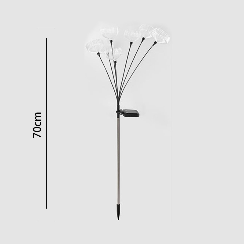 Napelemes gyeplámpa gradientes optikai rostos medúza effektussal, földre szerelhető tartóval, IP65, 0,05W, 12–16 órás üzemidő, CE tanúsítvány, testreszabás elérhető