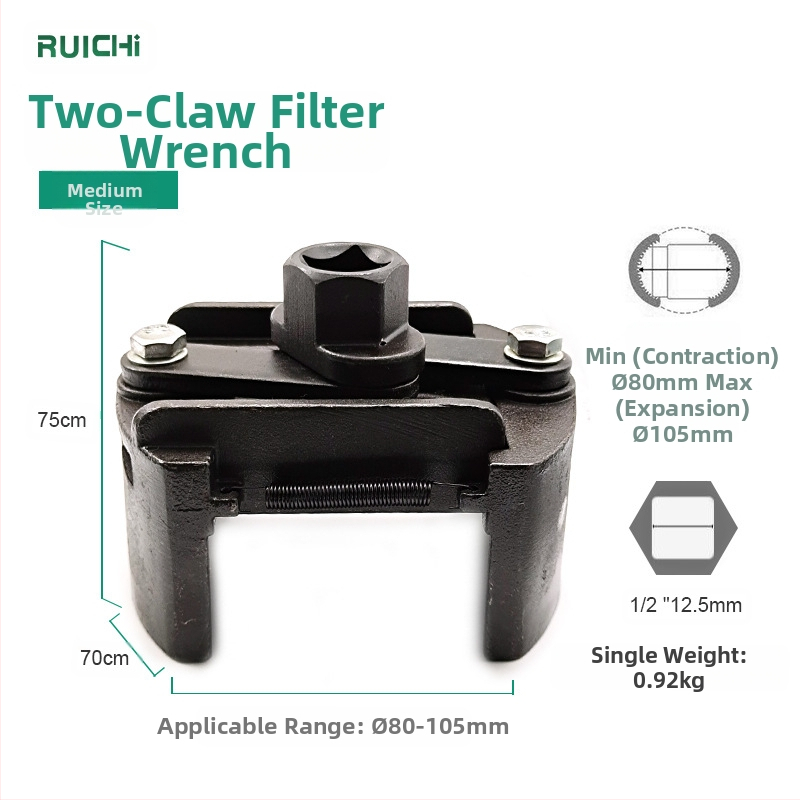 Ruichi 8600 nastaviteľný kľúč na olejový filter s dvoma čeľusťami, oceľ 45#, na demontáž a montáž olejového filtra, hmotnosť 0,44 kg