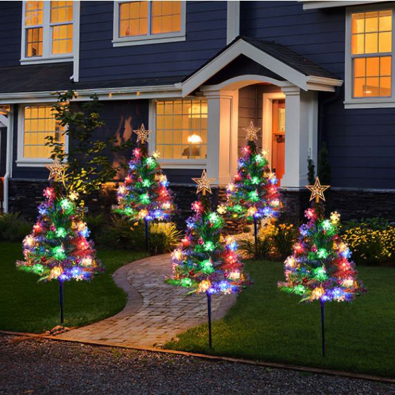 Napelemes földbe szúrható világítás – kis fa alakú kerti dekoráció, IP65, 5W, 6–12 órás üzemidő, élettartam 12000h