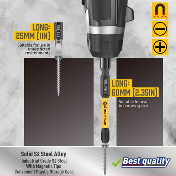 Amartisan 24 dalių magnetinis atsuktuvų ir grąžtų bitų rinkinys iš S2 plieno – plokščiojo ir kryžminio (PH) tipo bitai