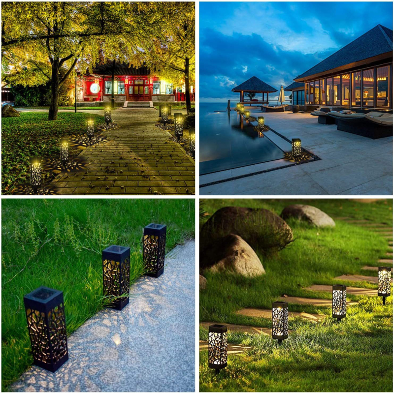 LED napelemes kerti lámpa induktív érzékelővel — lyukasztott, dekoratív dizájn, IP65, 6–12 órás működési idő, 12 000 órás élettartam