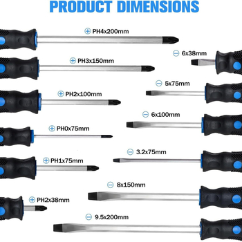 Σετ 12 κατσαβιδών Phillips και επίπεδης κεφαλής, με μαγνητικό κρουστικό οδηγό, πολυλειτουργικό