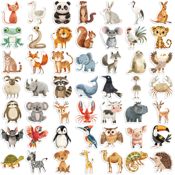 50 karikatúra állatos matricaszett, kézzel rajzolt graffiti, vízálló, DIY készlet gitárhoz, noteszhez és bőröndhöz