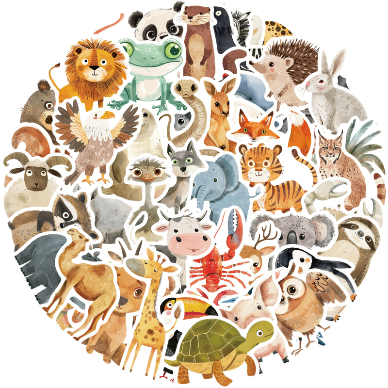 50 karikatúra állatos matricaszett, kézzel rajzolt graffiti, vízálló, DIY készlet gitárhoz, noteszhez és bőröndhöz