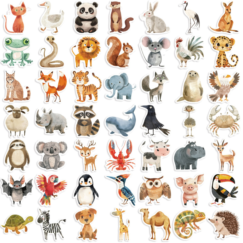 50 karikatúra állatos matricaszett, kézzel rajzolt graffiti, vízálló, DIY készlet gitárhoz, noteszhez és bőröndhöz