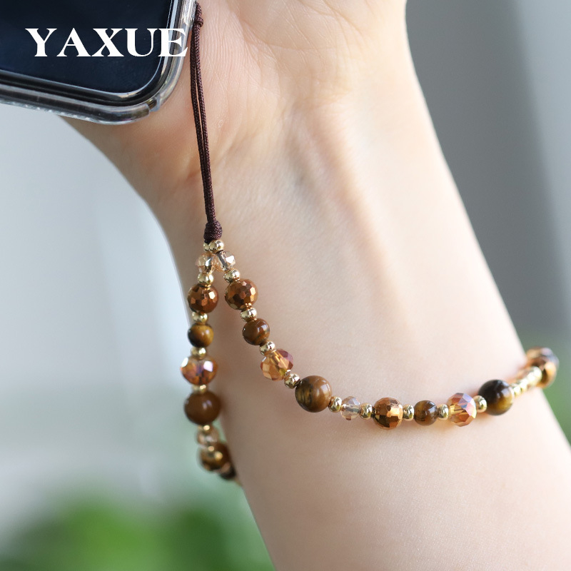 Mobiltelefon-lánc természetes tigrisszem gyöngyökkel, kézzel készített gyöngyök, Yaxue márka, egyszerű, felső kategóriás dizájn, 2025 tavaszi kiadás