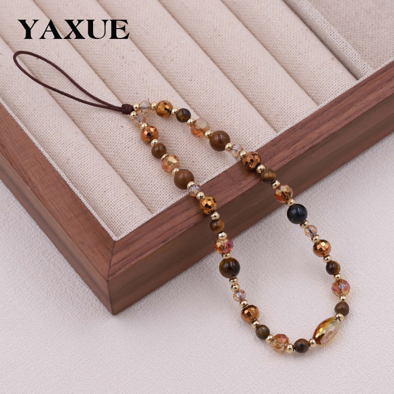Mobiltelefon-lánc természetes tigrisszem gyöngyökkel, kézzel készített gyöngyök, Yaxue márka, egyszerű, felső kategóriás dizájn, 2025 tavaszi kiadás
