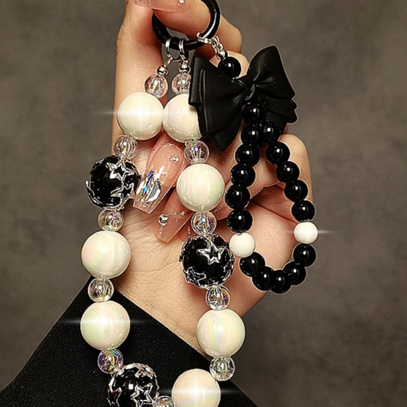 Telefonui skirtas dvigubos grandinės laikiklis, rankų darbo, poliesteris, metalinė sagtis, unisex