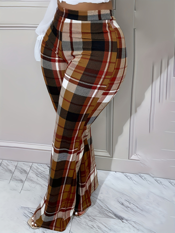 Naiste polüesterist laia lõikega püksid, elastne vöö ja trükitud muster