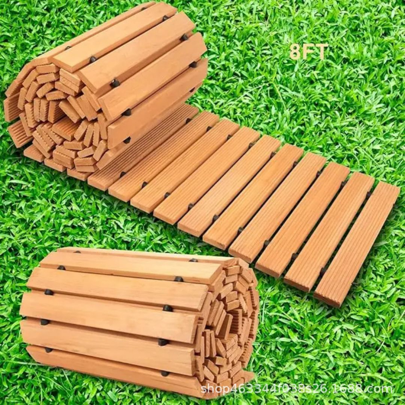 Fából készült kerti sétány, kézzel készített, modern minimalista stílus, függő díszítések, otthoni kerthez