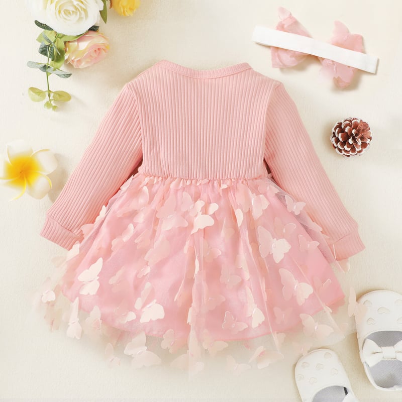 Памучна рокля принцеса за деца 1–3 г, с мрежеста вложка и панделка, 95% памук