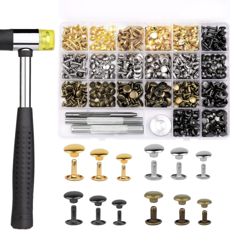 Huafei σετ μεταλλικών εξαρτημάτων δέρματος: ριβέ και διπλής όψης αγκράφα για ζώνες, τσάντες και δερμάτινα αντικείμενα