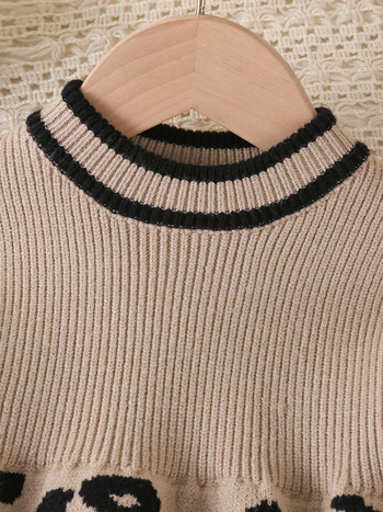 Παιδικό πλεκτό φόρεμα με λεοπάρ μοτίβο, πριγκιπικό στυλ, μακριά μανίκια, στρογγυλός λαιμός, βισκόζη 51%, άνοιξη 2025