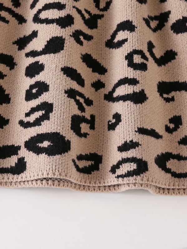 Lányoknak készült kötött leopárdmintás hercegnő ruha, hosszú ujjú, kerek nyakú, viszkóz 51%, 2025 tavasza