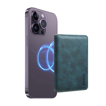 Denior кардхолдър за iPhone със MagSafe, ръчно изработен от имитационна кожа, ретро стил