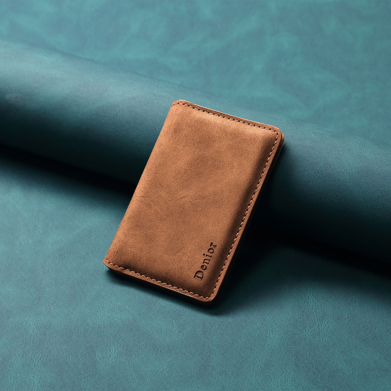 Denior кардхолдър за iPhone със MagSafe, ръчно изработен от имитационна кожа, ретро стил