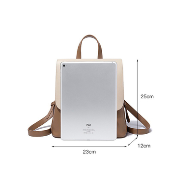 Ženski ruksak od prave kože u urbanom minimalističkom stilu, dvostruka kravlja koža, zatvaranje klapom, poliester podstava, unutarnji džepovi za telefon i osobnu iskaznicu, antifurt funkcija, ljetno izdanje 2024