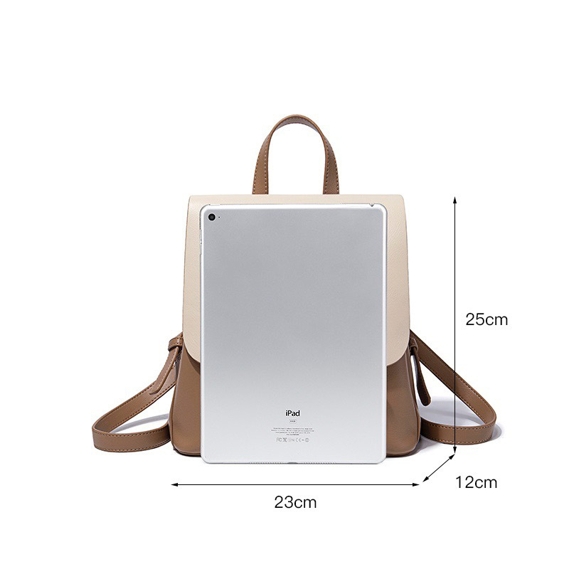 Ženski ruksak od prave kože u urbanom minimalističkom stilu, dvostruka kravlja koža, zatvaranje klapom, poliester podstava, unutarnji džepovi za telefon i osobnu iskaznicu, antifurt funkcija, ljetno izdanje 2024