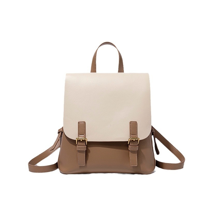 Ženski ruksak od prave kože u urbanom minimalističkom stilu, dvostruka kravlja koža, zatvaranje klapom, poliester podstava, unutarnji džepovi za telefon i osobnu iskaznicu, antifurt funkcija, ljetno izdanje 2024