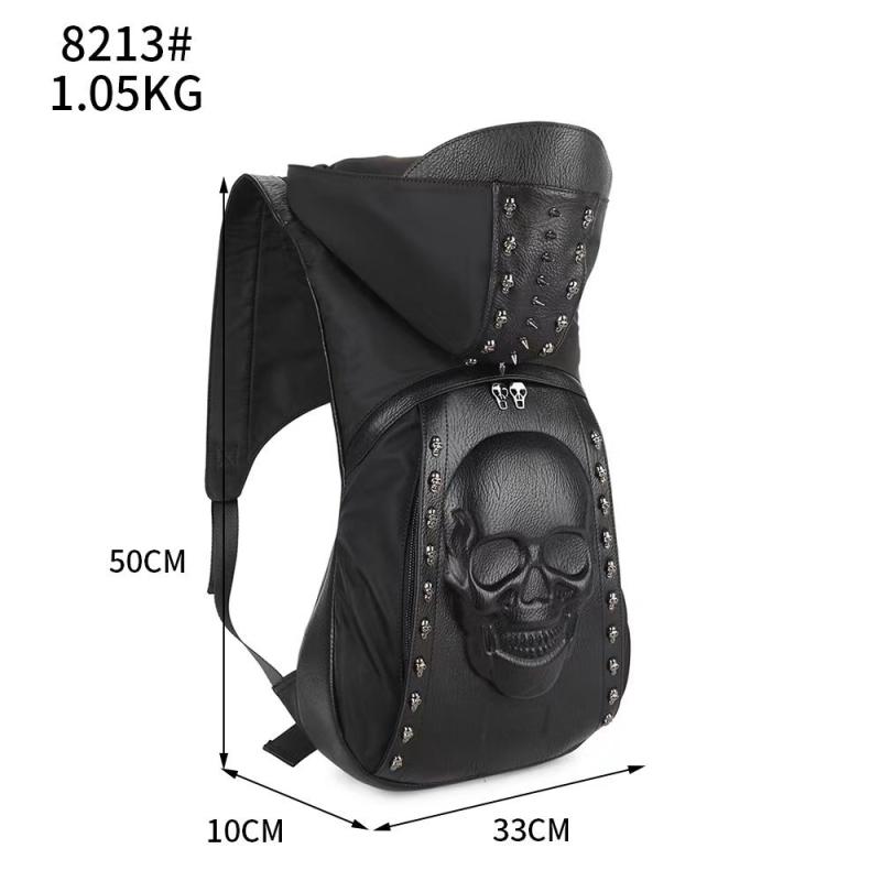 Рюкзак с качулка и череп - PU, капацитет 20–35 л, водоустойчив, уличен стил, полиестерна подплата