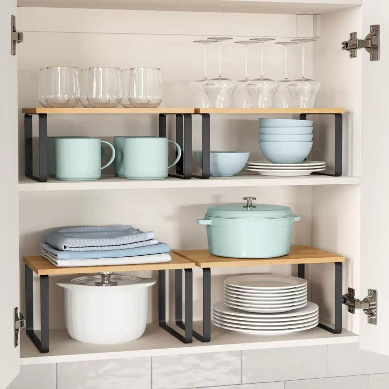 Kétszintes faasztali tároló konyhai fűszerek és apróságok számára — Többcfunkciós, Fa/Bambusz, Egyszerű Modern Stílus