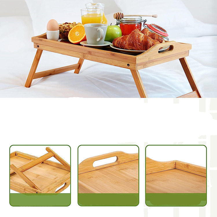 Degas sulankstomas bambukinės lovos padėklas – daugiafunkcinis staliukas maistui ir nešiojamam kompiuteriui, kilmė Šandong, logotipo spausdinimo galimybė