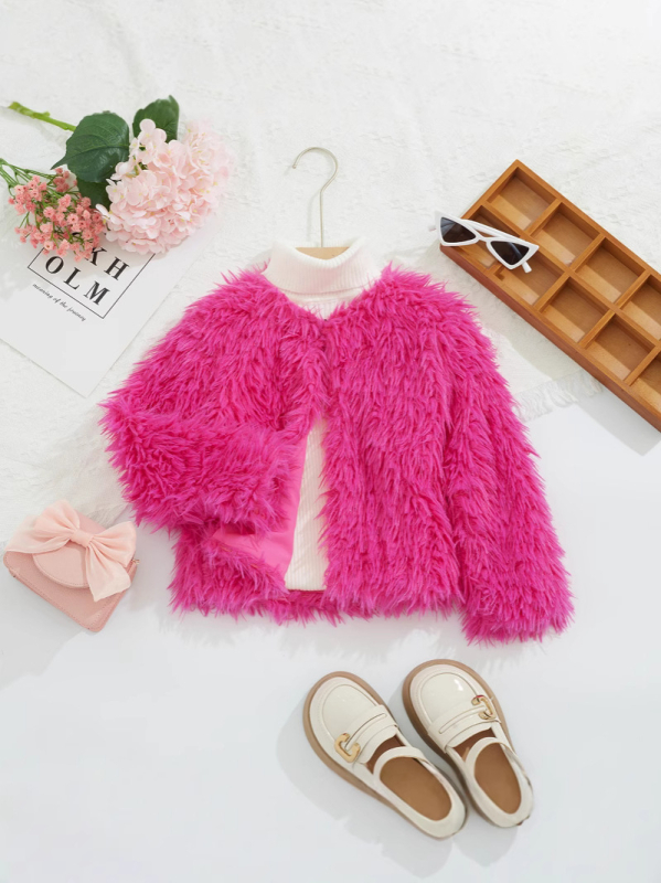 Dječji jesenski kaput od lažne krzna za djevojčice, s okruglim izrezom, dugim rukavima, vanjska tkanina i podstava od poliestera, za dob 3-8 godina