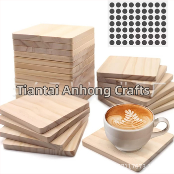 Дървена подложка за чаша, изработена от борово дърво, квадратна с заоблени ъгли, модерен минималистичен стил