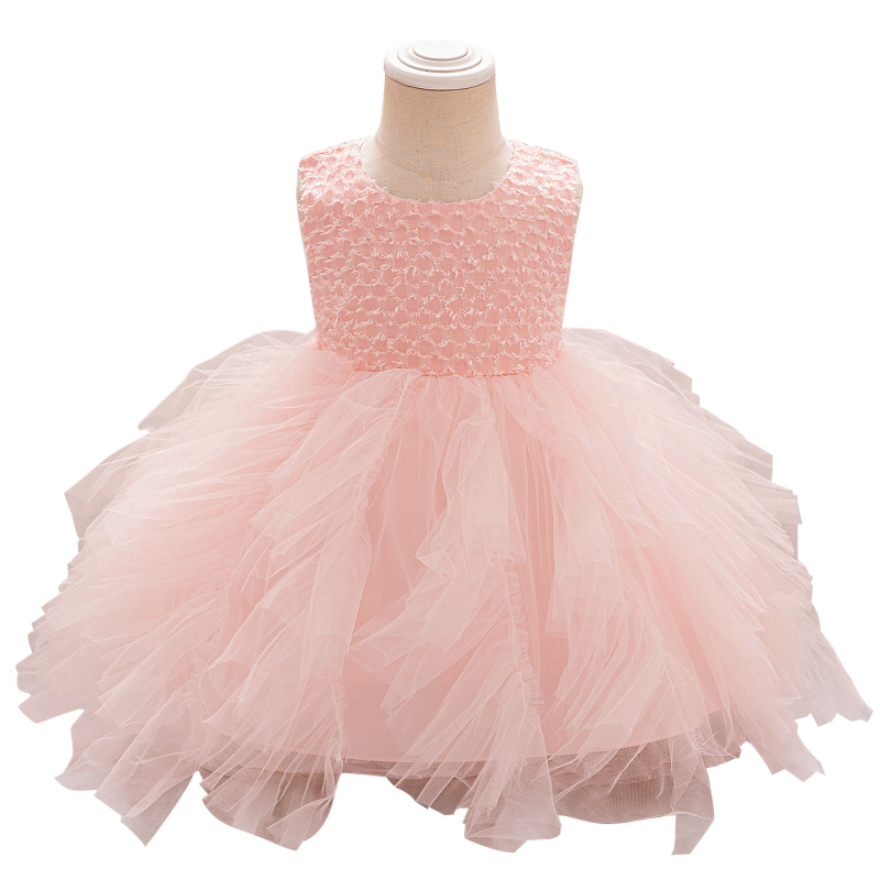 Lányoknak szóló ujjas nélküli hálós, puffos ruhácska 1–3 éveseknek, poliészter-pamut keverék anyagból, bélés: pamut, enzimes mosás