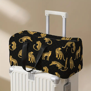 Utazótáska cipőrekeszével, kézzel festett karikatúra leopárd dizájnnal, 20–35L kapacitás, poliészter anyag, lélegző, ultra könnyű, bővíthető, digitális nyomtatás, poliészter bélés