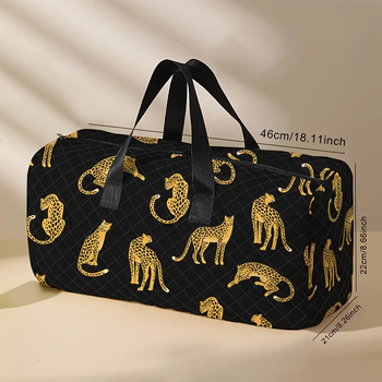 Utazótáska cipőrekeszével, kézzel festett karikatúra leopárd dizájnnal, 20–35L kapacitás, poliészter anyag, lélegző, ultra könnyű, bővíthető, digitális nyomtatás, poliészter bélés