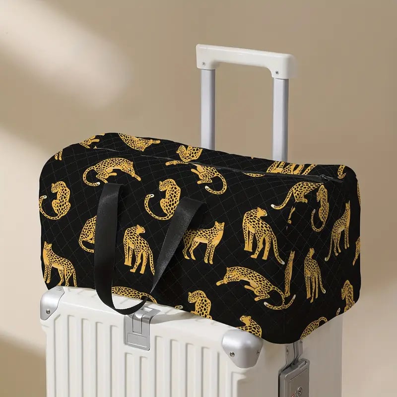 Utazótáska cipőrekeszével, kézzel festett karikatúra leopárd dizájnnal, 20–35L kapacitás, poliészter anyag, lélegző, ultra könnyű, bővíthető, digitális nyomtatás, poliészter bélés