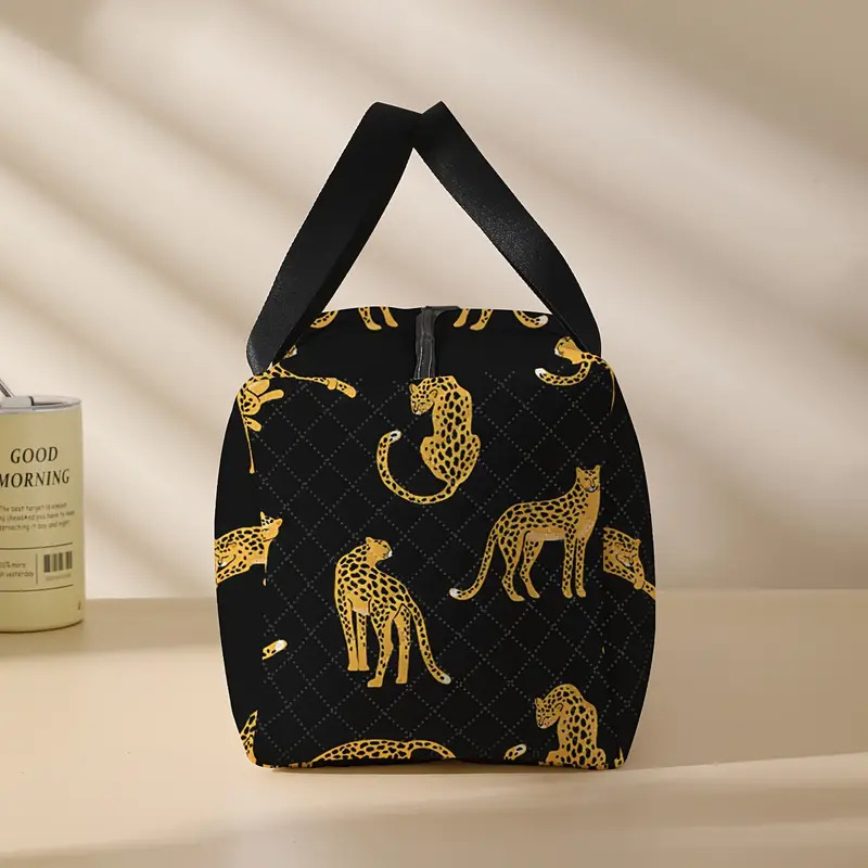 Utazótáska cipőrekeszével, kézzel festett karikatúra leopárd dizájnnal, 20–35L kapacitás, poliészter anyag, lélegző, ultra könnyű, bővíthető, digitális nyomtatás, poliészter bélés