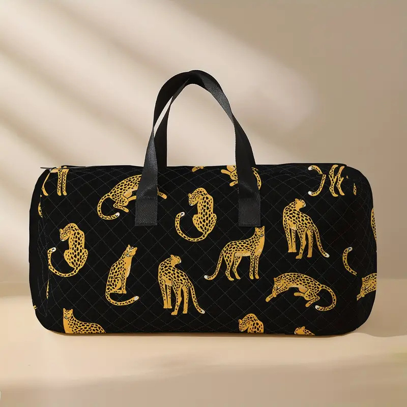 Utazótáska cipőrekeszével, kézzel festett karikatúra leopárd dizájnnal, 20–35L kapacitás, poliészter anyag, lélegző, ultra könnyű, bővíthető, digitális nyomtatás, poliészter bélés