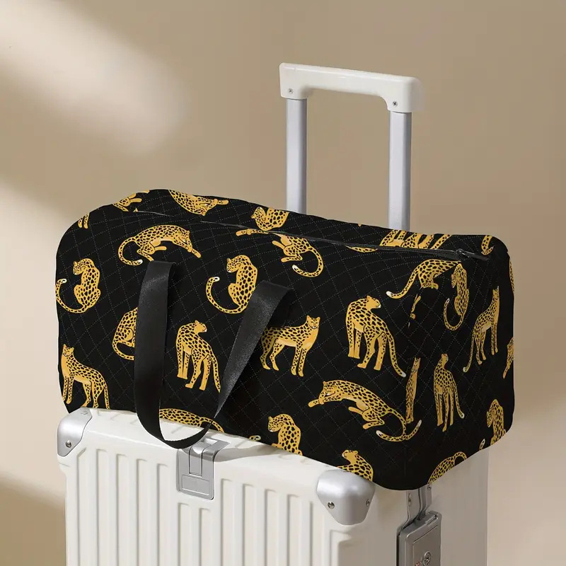 Utazótáska cipőrekeszével, kézzel festett karikatúra leopárd dizájnnal, 20–35L kapacitás, poliészter anyag, lélegző, ultra könnyű, bővíthető, digitális nyomtatás, poliészter bélés