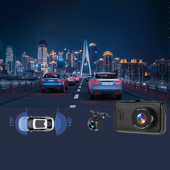 Auto dash cam ees- ja taga kahekordse salvestusega, 3-tolline ekraan, 1080p, 170° vaatenurk, öise nägemise