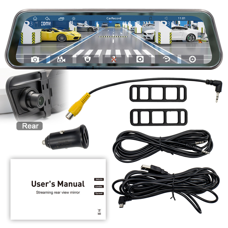 Bezvadu CarPlay atpakaļskatāmais spogulis ar skārienjutīgu displeju un DVR, modeļa B5319R, Allwinner Melis OS, 720p, 1.0 MP