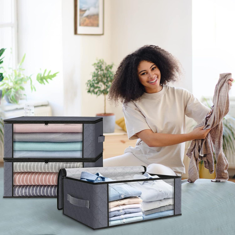 Riidehoiu säilitamise kott läbipaistva aknaga, volditav, 45 L mahutavus, kaasaskantav, mitmekülgne
