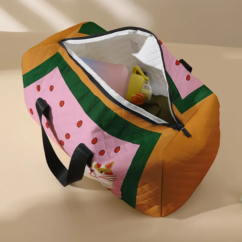 Retro kelioninė rankinė su batų skyriaus, ranka nupiešta katė, 20–35 L talpa, poliesteris, kvėpuojanti, ultralengva, išplėčiama, skaitmeninis spaudas