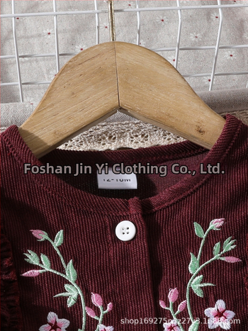 Φόρεμα κοριτσιού με κέντημα, κορεατικό στυλ, μακριά μανίκια, 95% βαμβάκι, πλισέ φούστα