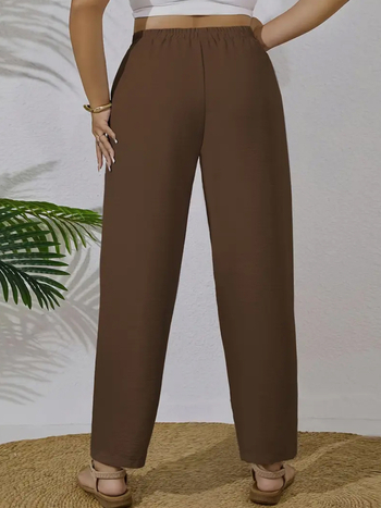 Дамски панталони с висока талия, свободна кройка, прав силует, полиестер 95%+