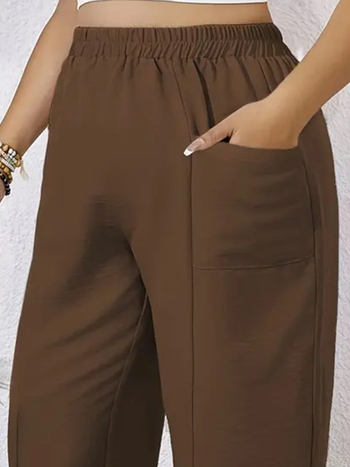 Дамски панталони с висока талия, свободна кройка, прав силует, полиестер 95%+