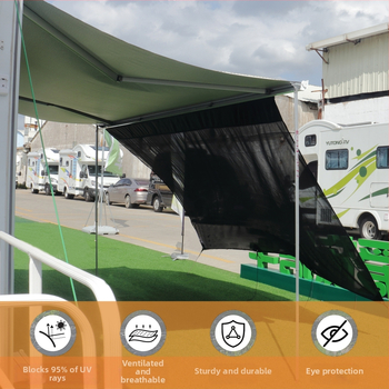 Drapă de plasă de umbrire pentru trailer, RV și camper — PVC, instalare încorporată, proiectată pentru acoperiș, imprimare logo disponibil, personalizabil