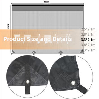 Drapă de plasă de umbrire pentru trailer, RV și camper — PVC, instalare încorporată, proiectată pentru acoperiș, imprimare logo disponibil, personalizabil