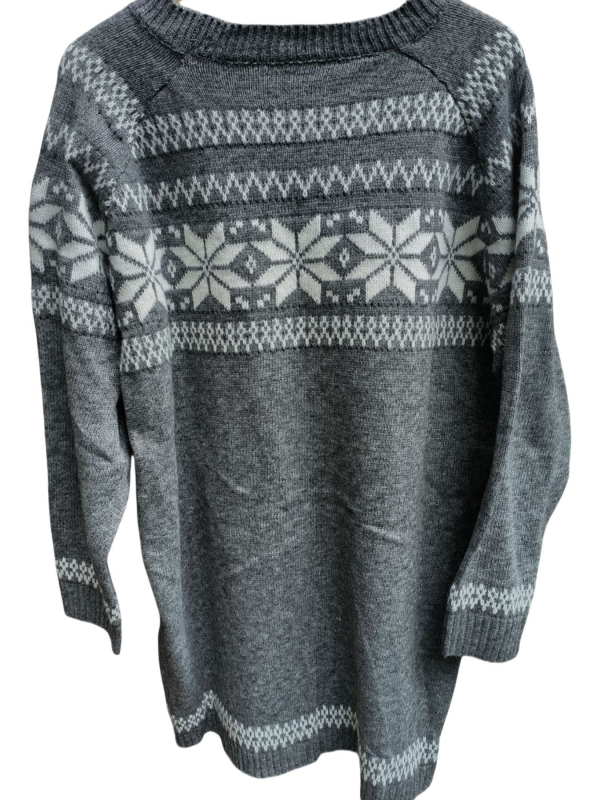 Pulover tricotat din poliester pentru femei, model geometric, mâneci lungi, guler rotund, lungime lungă, iarnă 2024